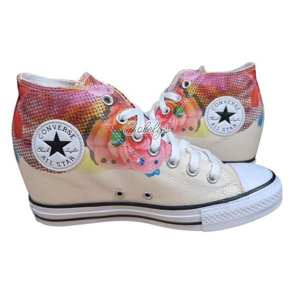 Converse 2016 CTAS Lux Mid Hidden Wedge Rose Floral Canvas Sneaker Womens 9.5 - Picture 1 of 11